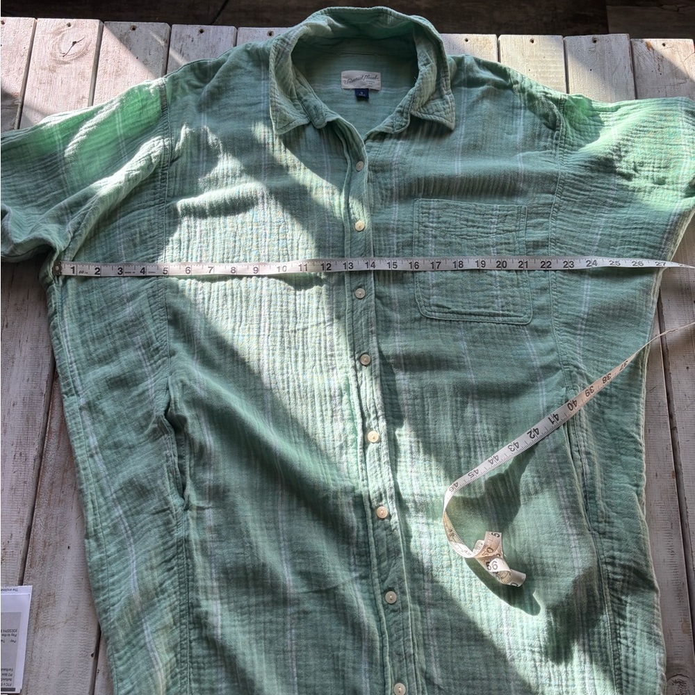 Universal Thread | Green Striped Cotton Button-Do… - image 5